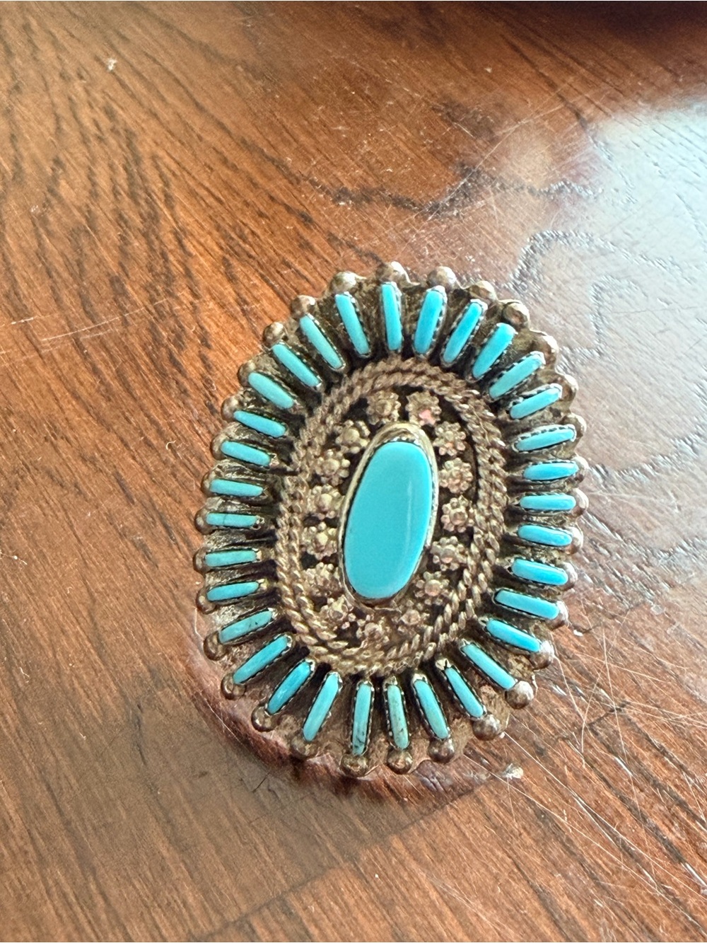 925 LONGASTON Stamped BOLD Turquoise Oval Sunburst Statement Ring - size 8